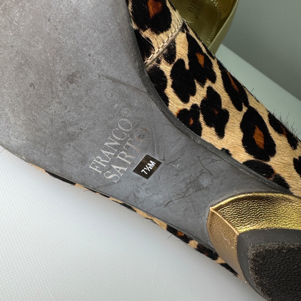 New Lot of 2 Pair Franco Sarto Flats Women 7.5 Gold and Leopard Bow Shoes - Picture 6 of 11